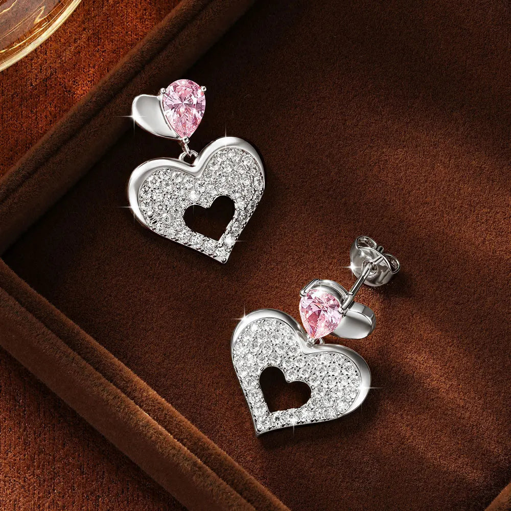 OXTAO Pink Heart-shaped Drop Earrings Sweet Moissanite &CZ Lab Imitation Diamond 14K Gold Filled  for Women Luxury Jewelry