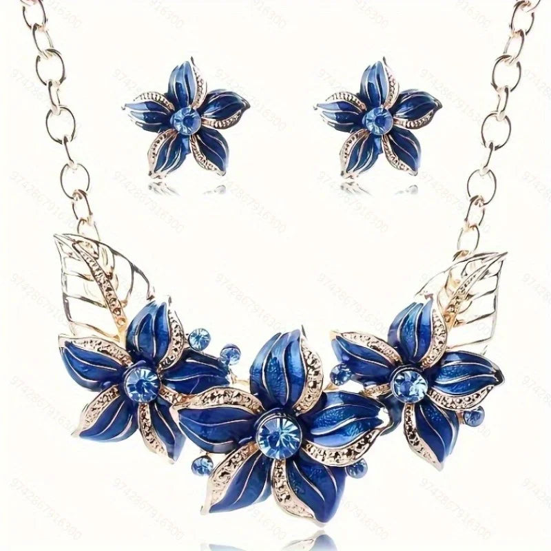 Trendy Floral Necklace Set Collarbone Chain Earrings Flower Women Necklace Earrings Pendant Wedding Banquet Charm Ladies Jewelry