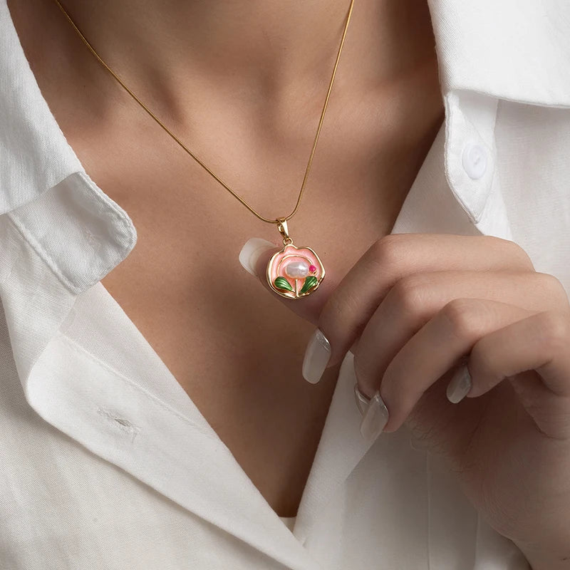 ANENJERY 316L Stainless Steel Colorful Enamel Flower Necklace For Women Temperament Elegant Jewelry Gifts Wholesale Party