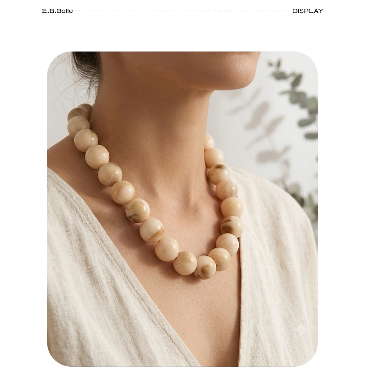E.B.belle Colorful Marbled Resin Bead Necklace Hypoallergenic Chunky Beaded Chain Bohemian Holiday Women Jewelry Accessories