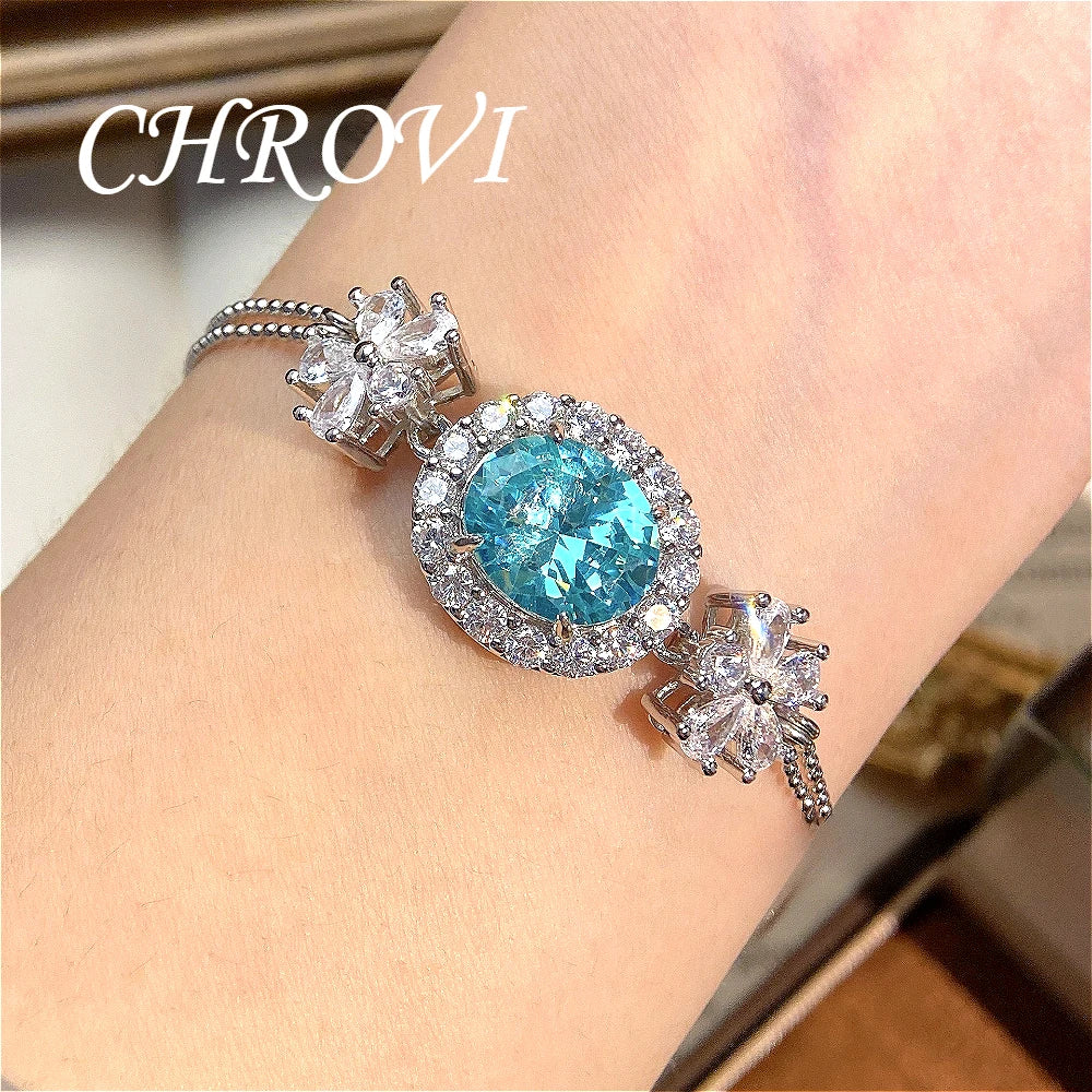 Aromatherapy 925 sterling silver romantic Paraiba diamond pendant necklace with full-cut oval zircon bracelet set