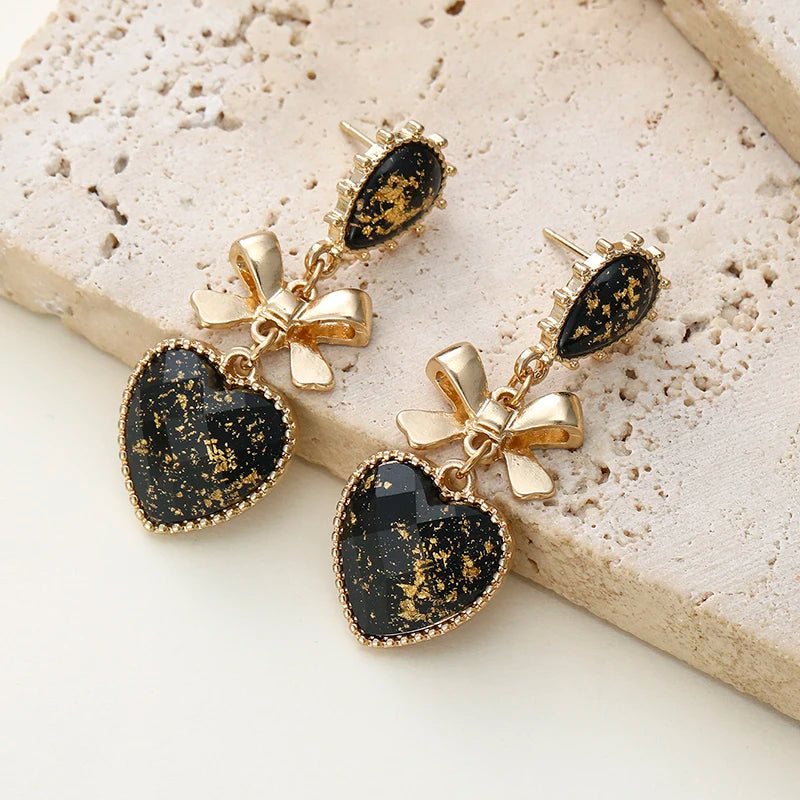 Bowknot Heart Resin Earrings Classic Style Golden Peach Heart Stud Earrings for Woman Jewelry Valentine's Day Gift Accessories