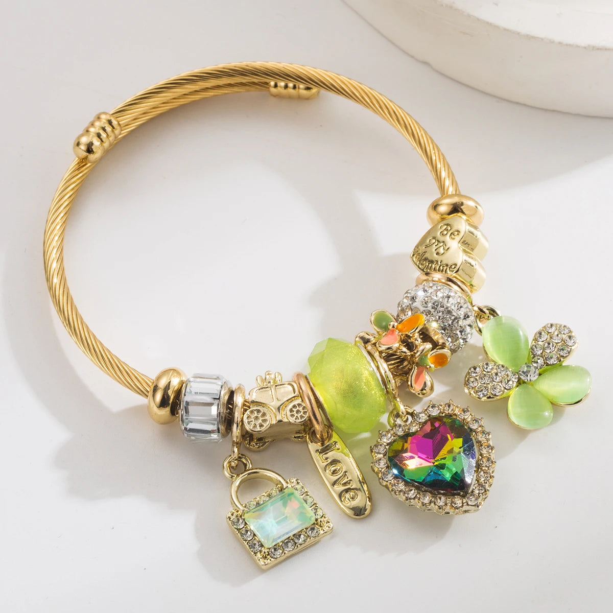 Cross border Hot Selling Panjia Stainless Steel Bracelet, Fashionable And Sweet Lock Heart Heart-Shaped Flower Pendant, High-End
