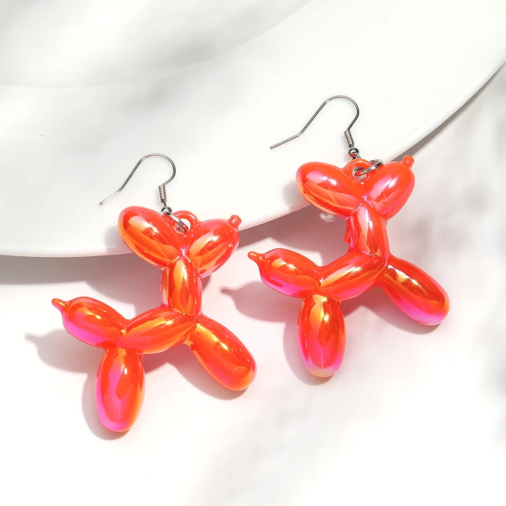 New Trend Candy Colorful Balloon Dog Drop Earrings for Women Personal Iridescent Creative Balloon Dog  Earrings 2025 Jewelry