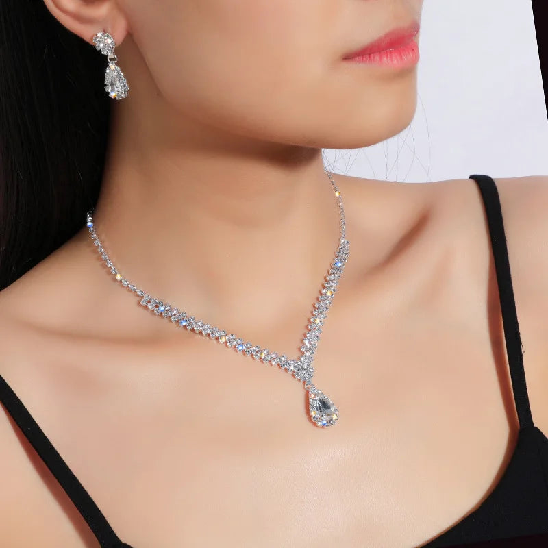 TREAZY Luxurious Rhinestone Crystal Wedding Jewelry Sets for Women Statement Choker Necklace Earrings Bridal Jewelry Accessories