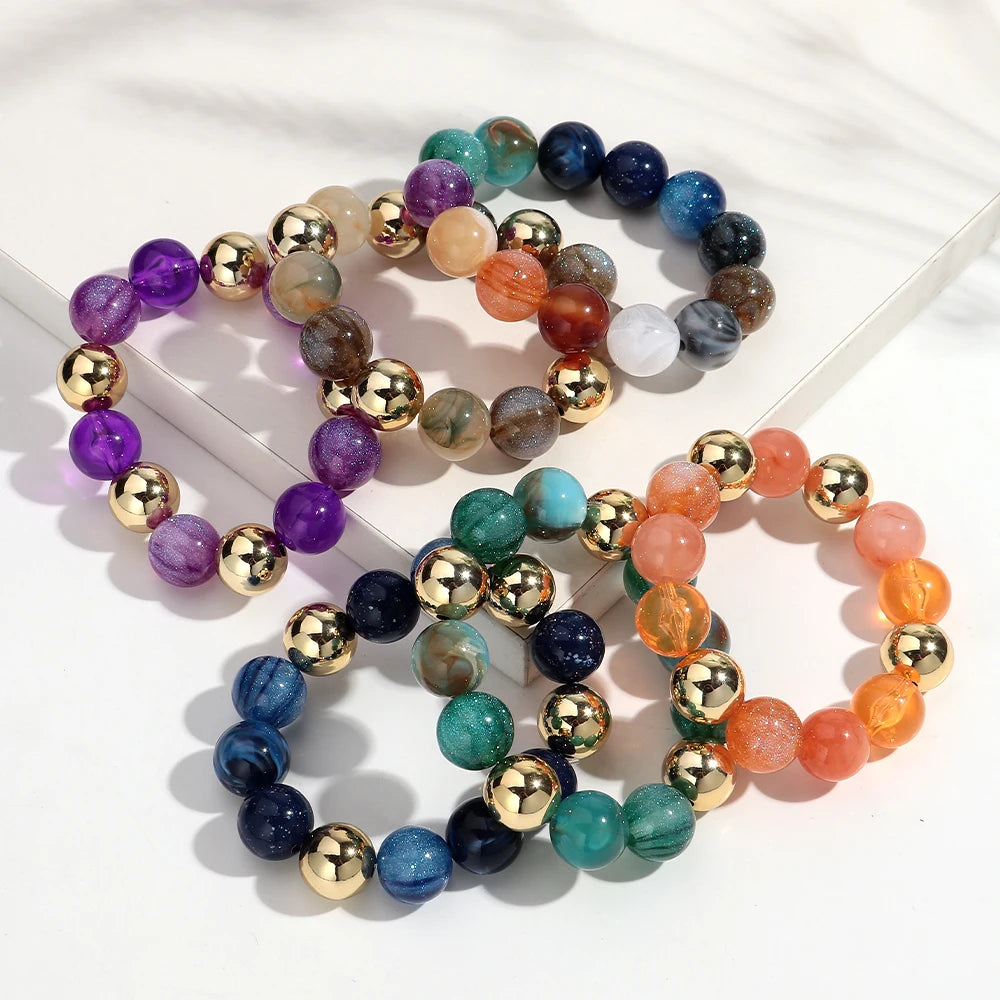 Trendy Acrylic Colorful Glitter Elastic Round Beads Bracelets New Resin Geometric CCB Bead Bangles Bracelet 2025 Fashion Jewelry