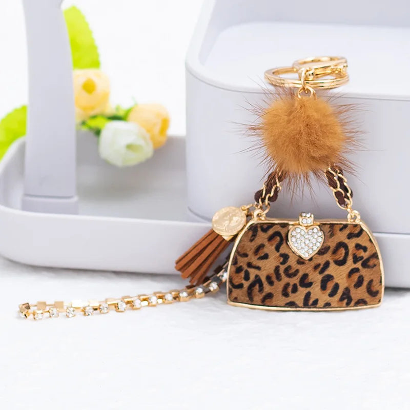 Metal Luxury Bag Keychain Leather Bag Shape Woman's High -end Charm Decoration Supports A Seal Leopard Leather Bag
