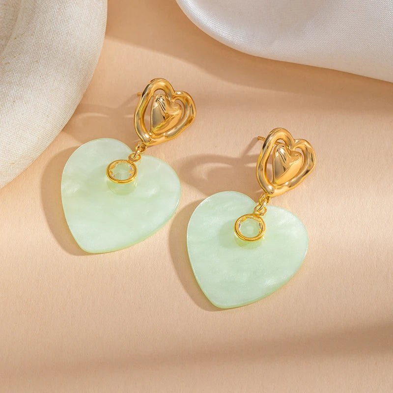 ANENJERY 316L Stainless Steel Double Layer Heart Pendant Stud Earrings For Women French Vintage Luxury Niche Jewelry Gift