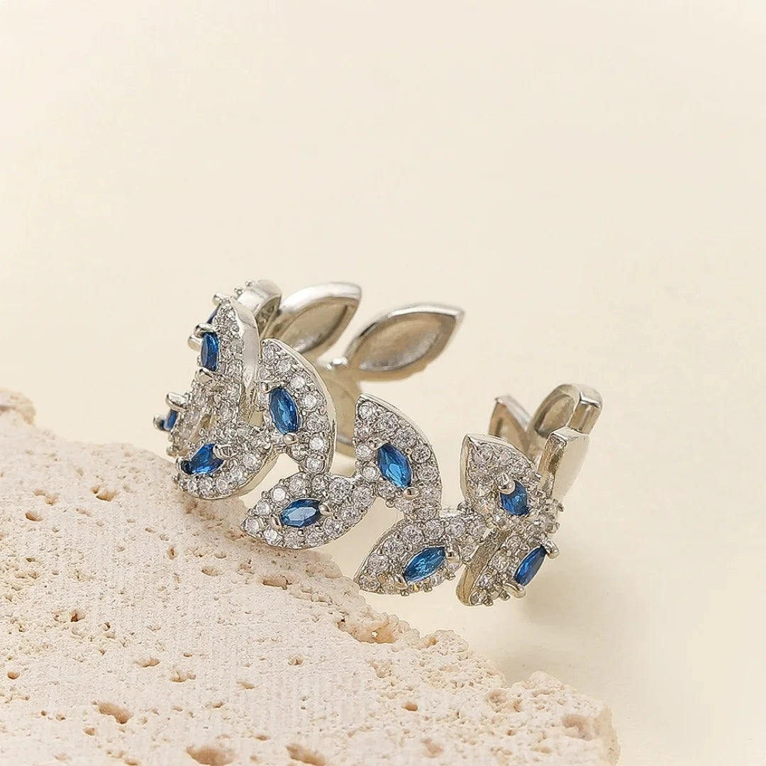 Luxury Female White Blue Zircon Stone Silver Color Wedding Rings Promise Open Adjustable Engagement Jewelry For Women