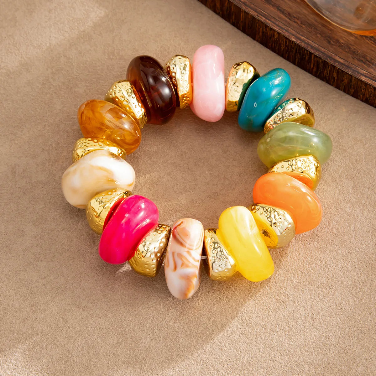 KMVEXO Bohemian Colorful Acrylic Beads Bracelet for Women New Trendy Resin Flat Round Elastic Bangles Statement Jewelry Gift