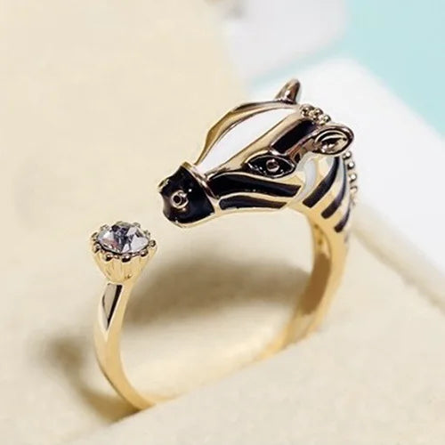 Cute Female Horse Open Gold Color Wedding Animal Rings Promise Adjustable Engagement Jewelry For Women