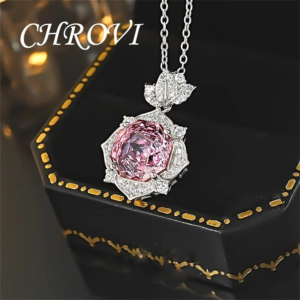 Luxury-Style 925 Sterling Silver Rose Diamond Flower Necklace Pendant Earring Ring Women's Set
