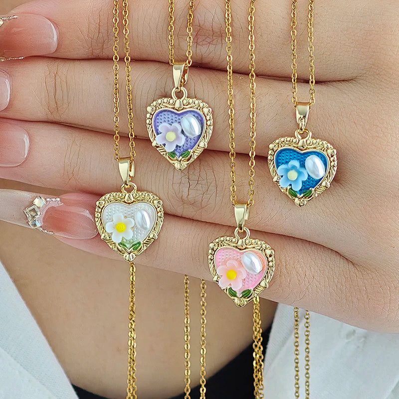 ANENJERY 316L Stainless Steel Irregular Pendant Flower Butterfly Heart Necklace For Women Romantic Niche Jewelry Gifts Wholesale