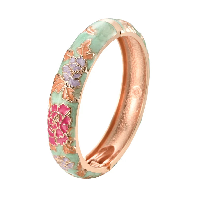 UJOY Enameled Bracelets For Women Chinese Flower Women Bangles Indian Viking Bracelet On Hand African Jewelry Dubai Women's Gift