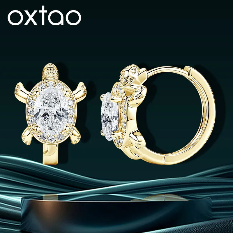 OXTAO Moissanite Cute Turtle Style Hoop Earrings Oval 5x7mm D VVS1 14K Gold Filled Versatile Gold Color Wedding Female Jewelry