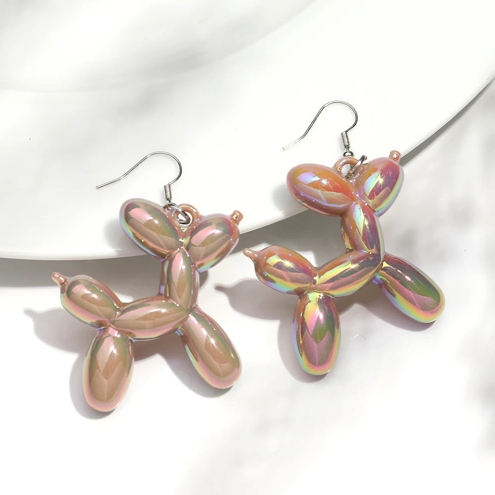 New Trend Candy Colorful Balloon Dog Drop Earrings for Women Personal Iridescent Creative Balloon Dog  Earrings 2025 Jewelry