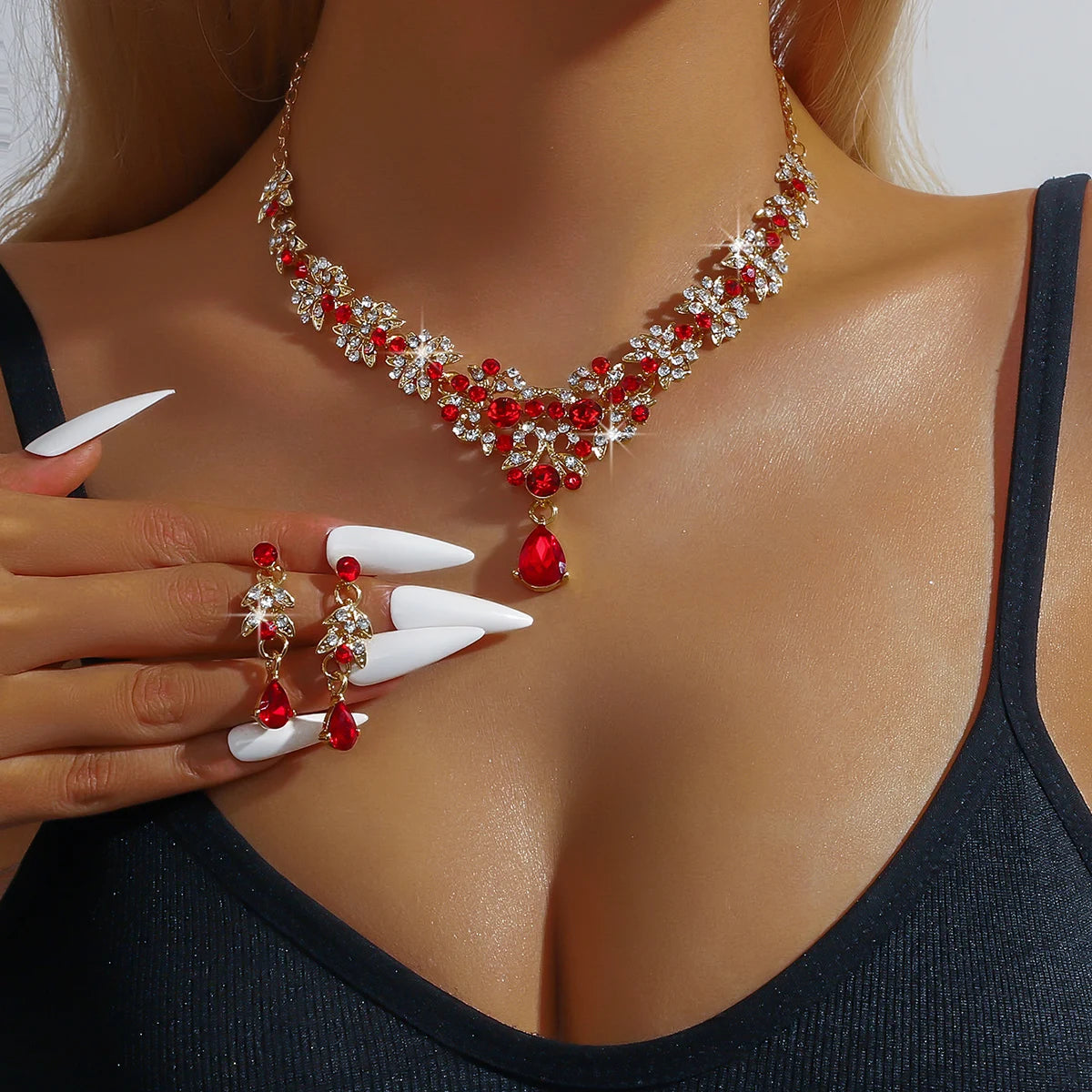 Amazon Bridal Necklace Earring Set Wedding Jewelry with Zircon Setting Evening Dress Accessories Cross Border Direct Sales