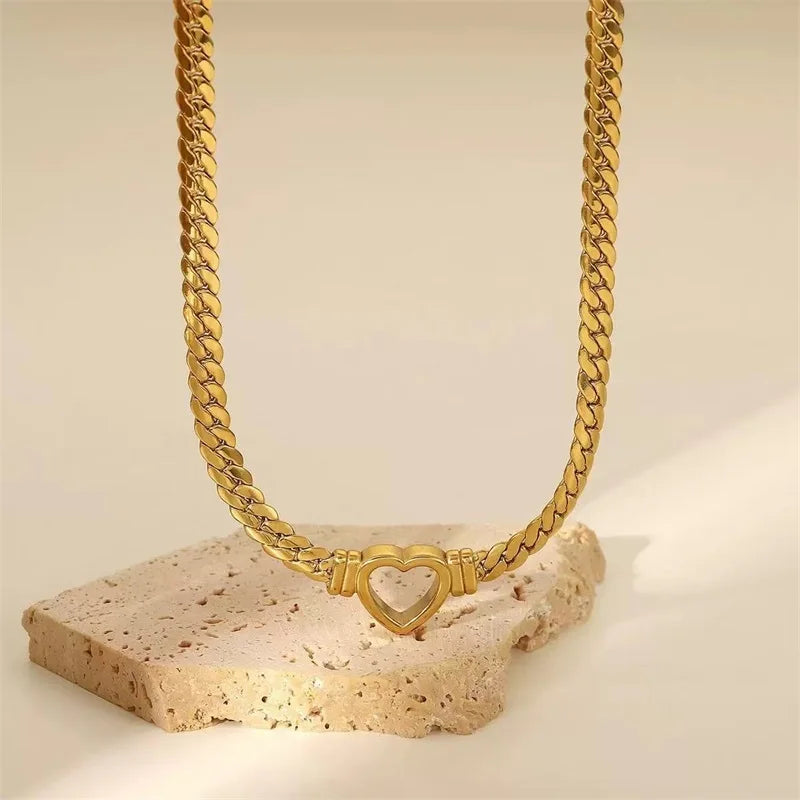 EILIECK 316L Stainless Steel Metal Hollow Heart Necklace Bracelets Set For Women Trendy Waterproof Gold Color Chain Jewelry Gift