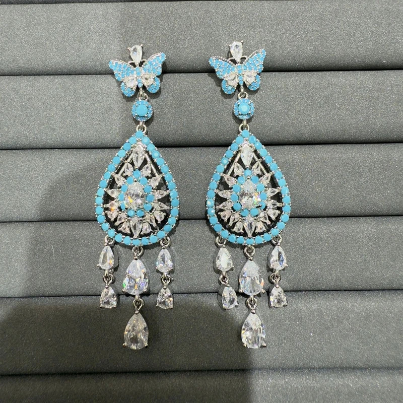 Luxury Cubic Zirconia Gemstone Bracelet Ring Earring Jewelry Set for Women Wedding Gift Colorful Stone Five Petal Flower Design