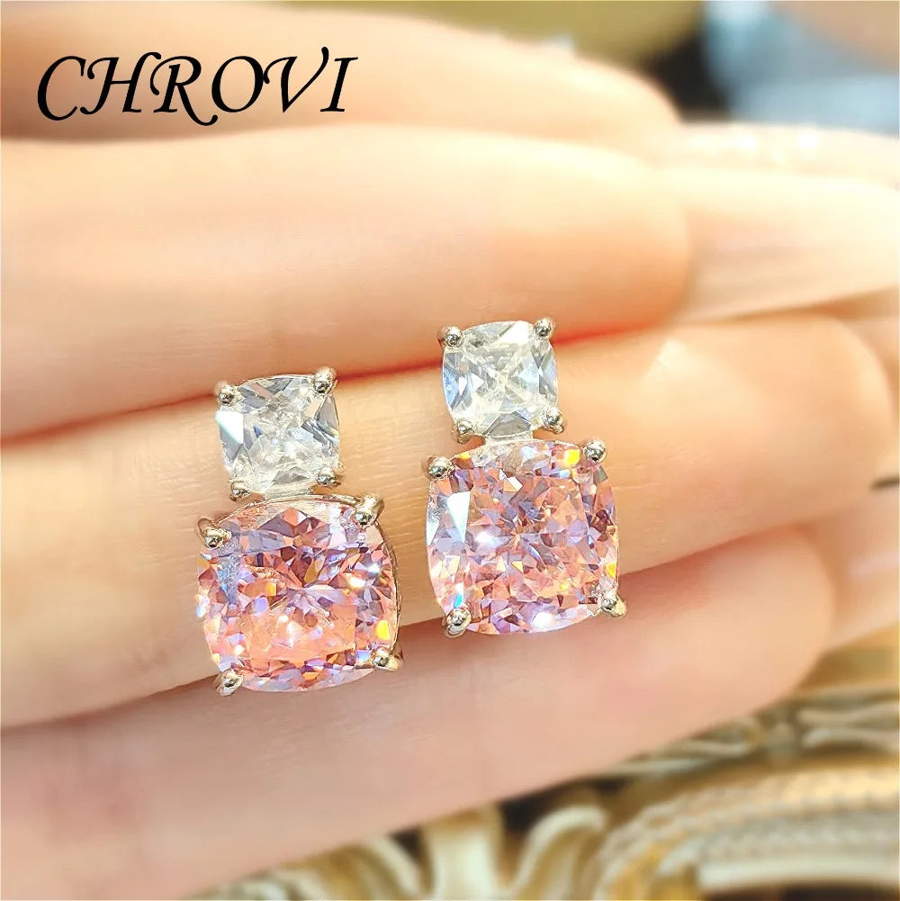 Fashion 925 Sterling Silver Pink Diamond Necklace with Purple Pendant, Stud Earrings, Ring, and Coloured Gemstone Set for Women