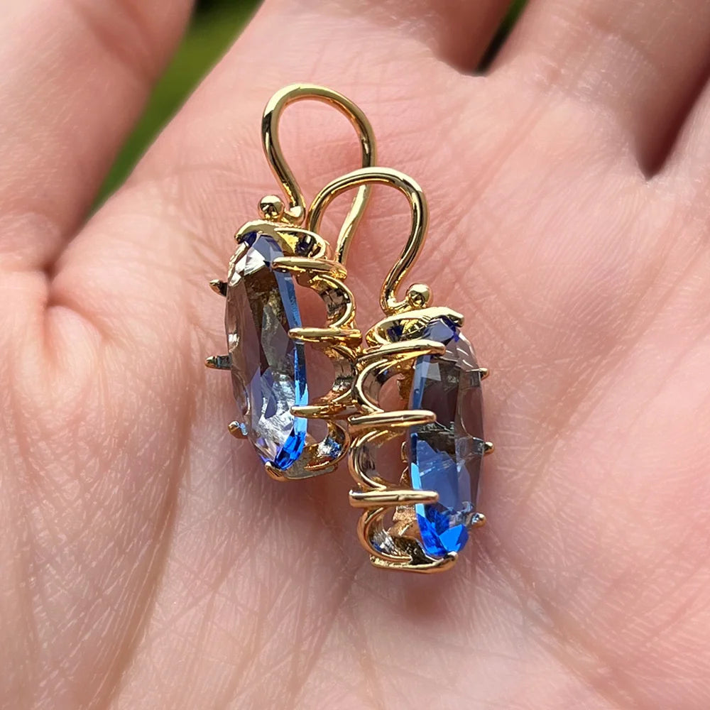 Boho Female Crystal Red Blue Drop Earrings Silver Color Zircon Stone Small Round Wedding Jewelry For Women