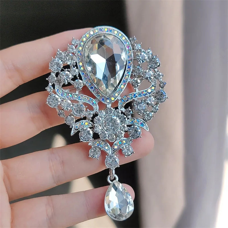 1PC Women's Fashion Charm Full Diamond Crystal Drop Brooch Suitable for Outdoor Dating, Banquet, Party, Festival Gift-8280