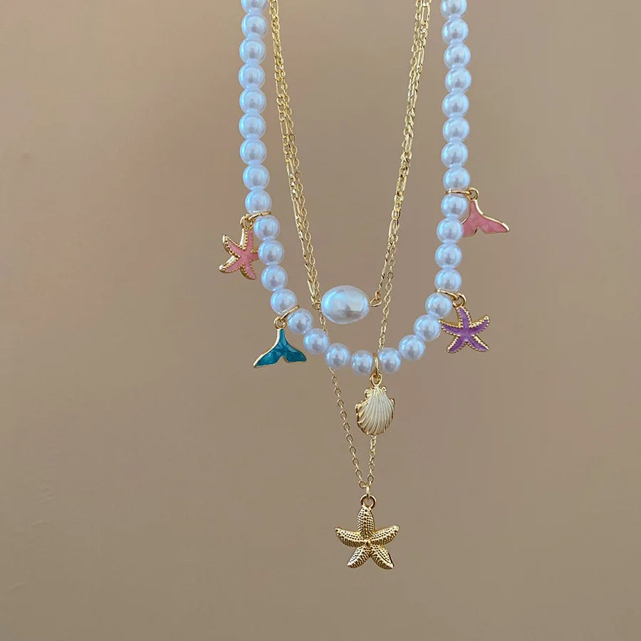 3Pcs Set Trendy Sea Star Shell Pendant Pearl Chain Necklace For Women Boho Charm 2026 New Personalized Neck Jewelry Accessories