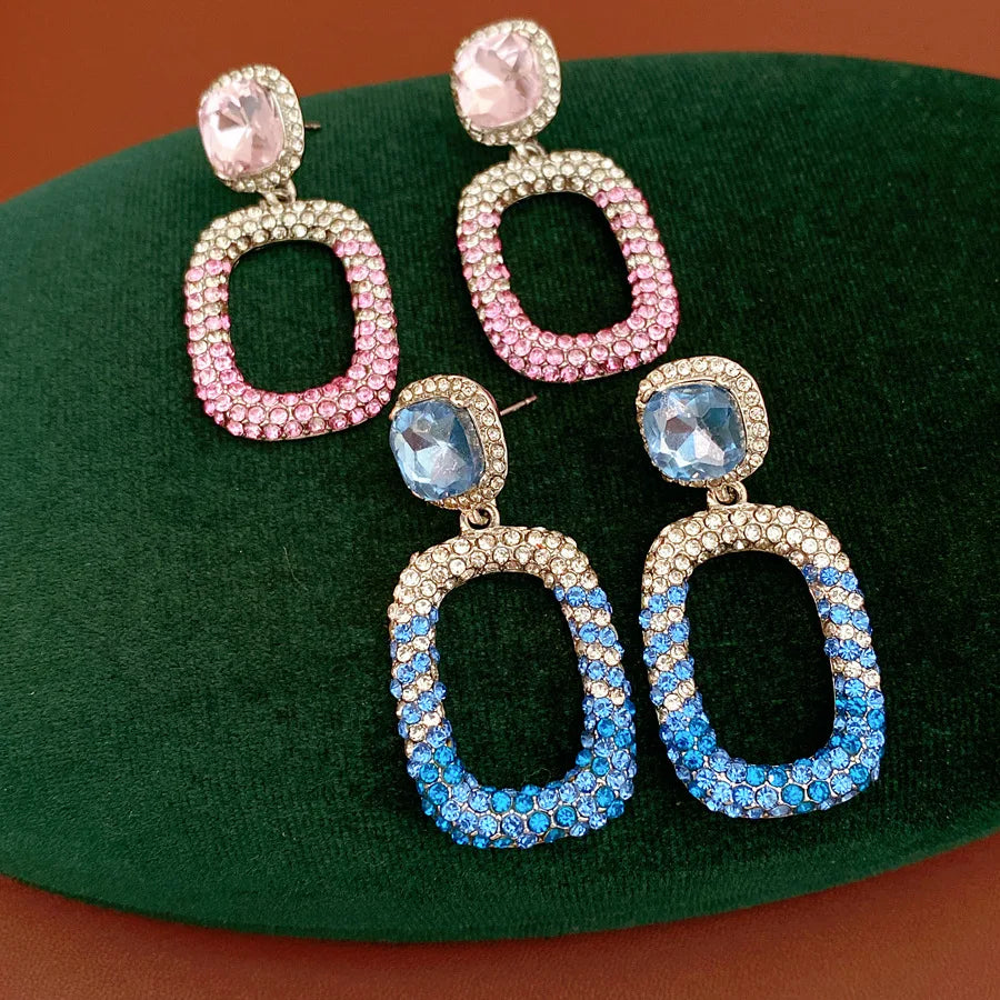 Rhinestone Hollow Square Dangle Earrings Personality Elegant Exquisite Light Luxury High Grade Fashion Ear Jewelry for Women