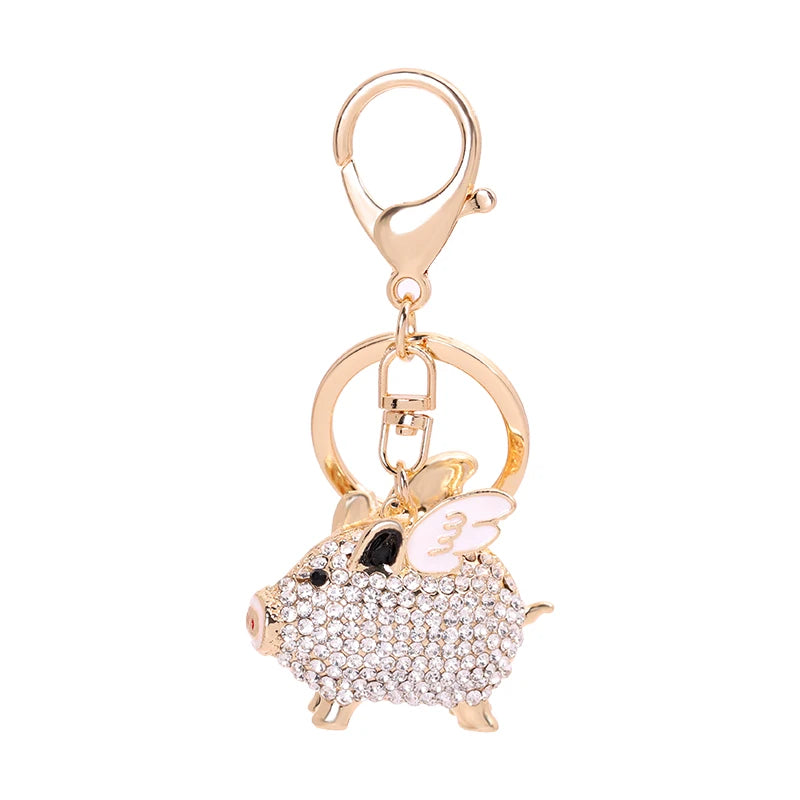 EASYA Cute Pig Shape Keychain Bag Key Ring Kawaii Anime Vintage Metal Crystal High-end Luxury Ladies Charm Jewelry gifts friends