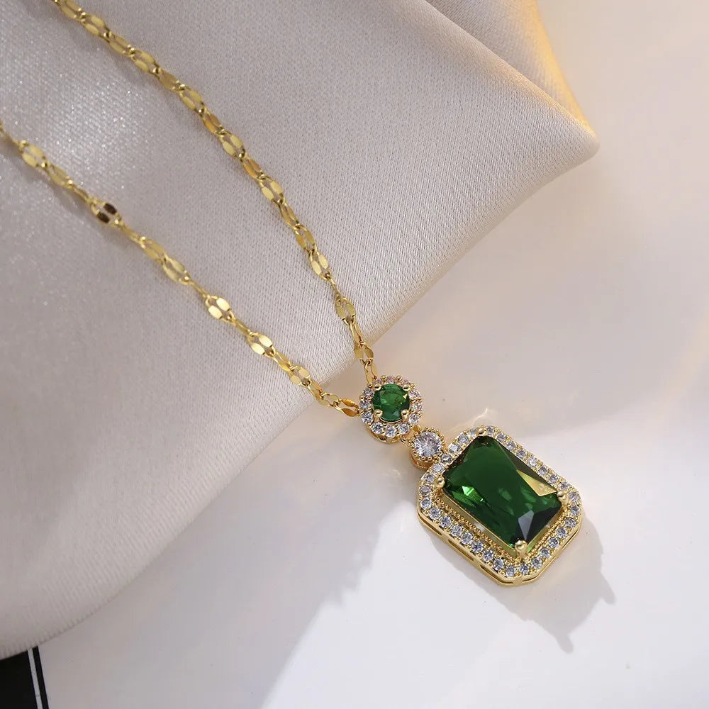 Green Crystal Jewelry Set for Women Square Rhinestone Necklace / Earrings / Rings Fashion Jewelry For Lady New Year Gift 2026