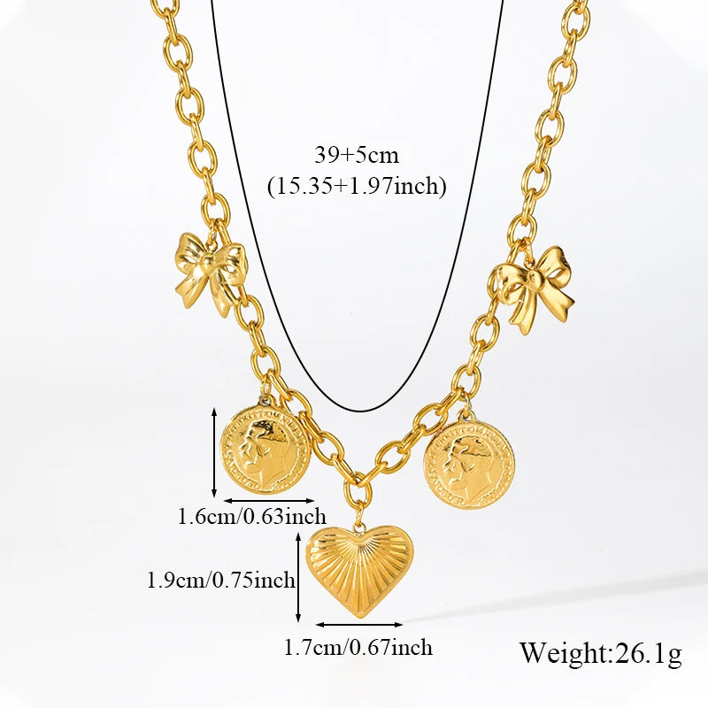 EILIECK 316L Stainless Steel Metal Gold Color Sun Moon Pendant Necklace Lady New Trendy Neck Chain Waterproof Jewelry Party Gift