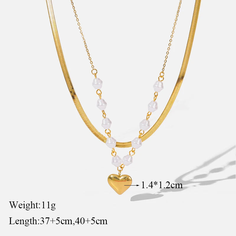 EILIECK 316L Stainless Steel Metal Geometric Heart Pendant Necklace For Women Gold Color Multilayer Neck Chain Jewelry Lady Gift