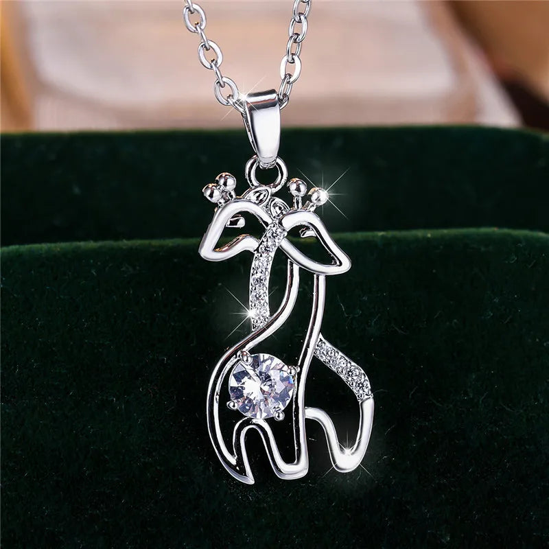 Cute Female Crystal Stone Giraffe Pendant Necklace Vintage Wedding Jewelry For Women Mother's Day Gift