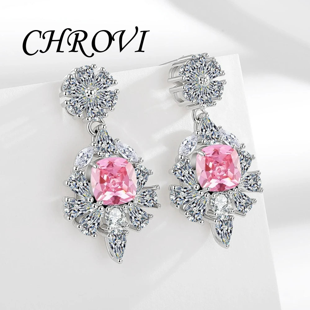 Quality 925 sterling silver chrysanthemum-shaped sugar cube with zircon and fashionable luxurious diamond stud earrings