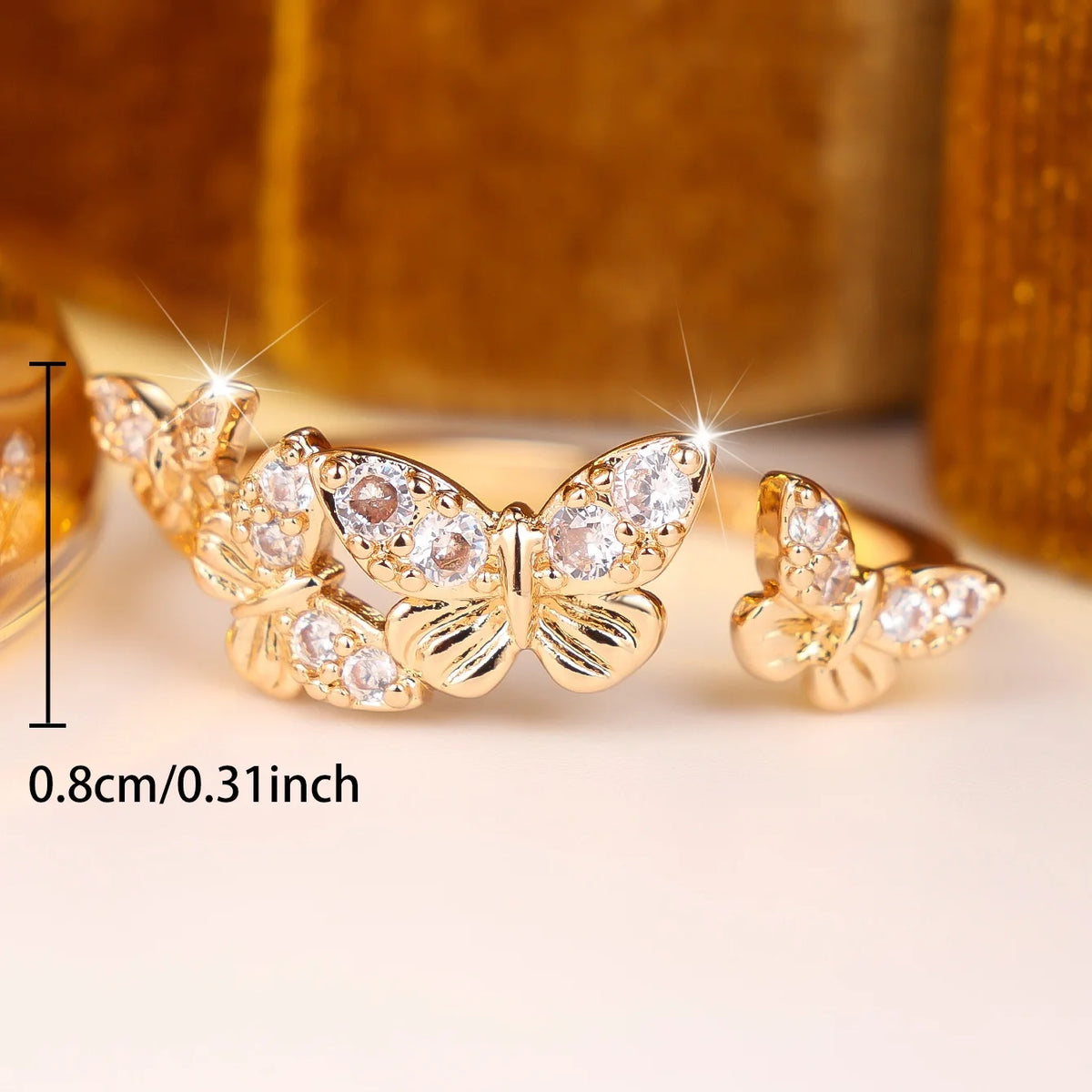 Cute Female White Zircon Stone Butterfly Adjustable Ring Silver Color Open Wedding Jewelry For Women