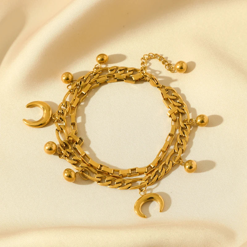 EILIECK 316L Stainless Steel Metal Golden Sun Moon Starfish Bracelet For Women Trendy Wrist Chain Handmade Jewelry Gift Party