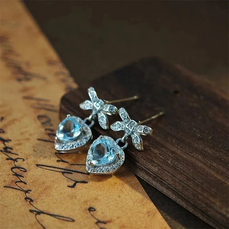 Fashion Heart Cut Moissanite Drop Earrings 925 Silver Plated Lab Diamond Bow Ear Studs for Women Gift Fine Jewelry