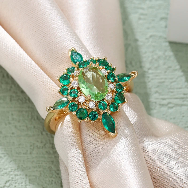 Elegant Newly Colorful Green Cubic Zirconia Rings for Women Special-interested Wedding Party Gorgeous Accessories Female Jewelry