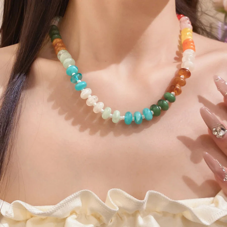European American Jewelry Rainbow Acrylic Beaded Clavicle Chain Dopamine Sweet Irregular Necklace for Women