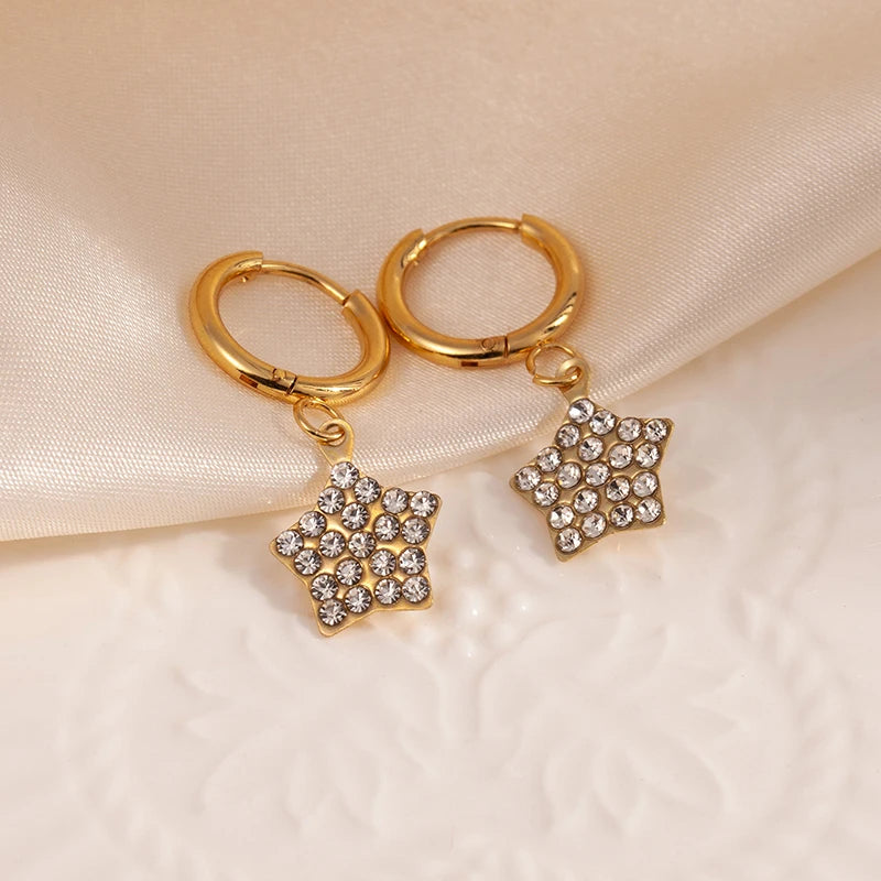 ANENJERY 316L Stainless Steel Heart Geometry Cross Star Circular Zircon Pendant Earrings For Women Fashion Simple Jewelry Gifts