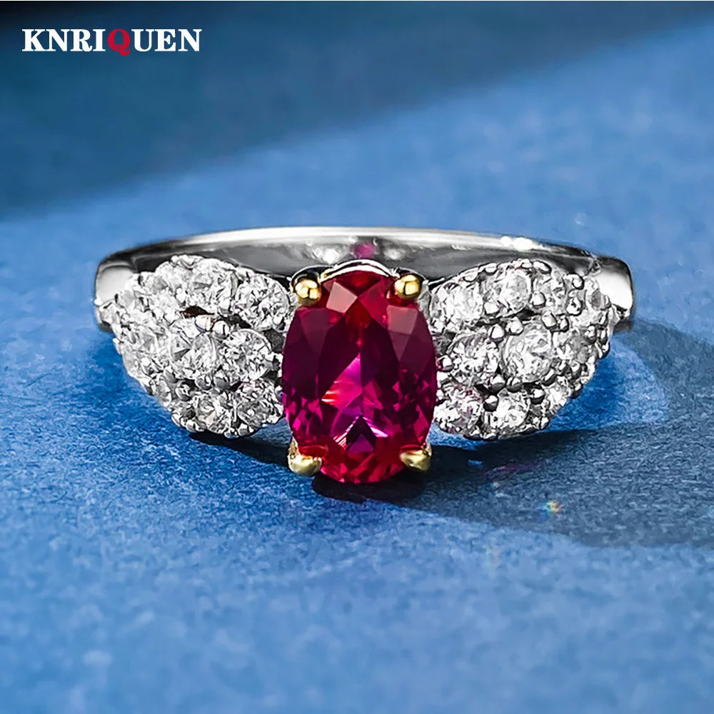 Luxury 100% 925 Real Silver 5*7mm Ruby Sapphire Rings for Women Gemstone Wedding Band Party Fine Jewelry Birthday Gift Statement