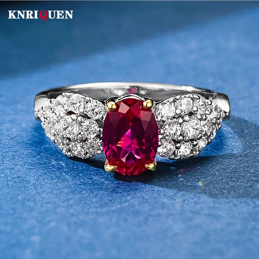 Luxury 100% 925 Real Silver 5*7mm Ruby Sapphire Rings for Women Gemstone Wedding Band Party Fine Jewelry Birthday Gift Statement