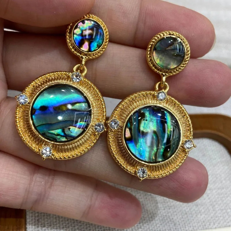NISHIZAWA Woman Earrings Geometric Palace Style Vintage Hyperbole Jewelry Light Luxury Elegant Fashion Pendientes Mujer