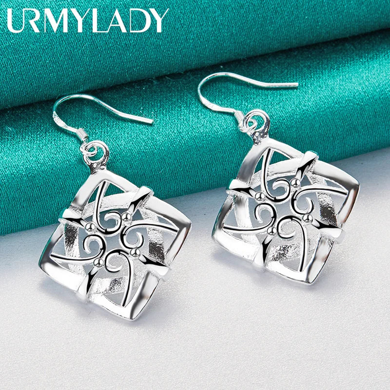 URMYLADY 925 Sterling Silver Four Leaf Flower Earrings For Women Charm Wedding Party Fashion Jewelry