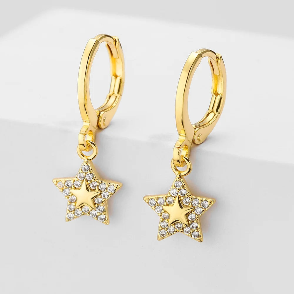 Small Star White Zircon Stone Trendy Hoop Earrings Charm Cute Female Silver Gold Color Wedding Jewelry For Women