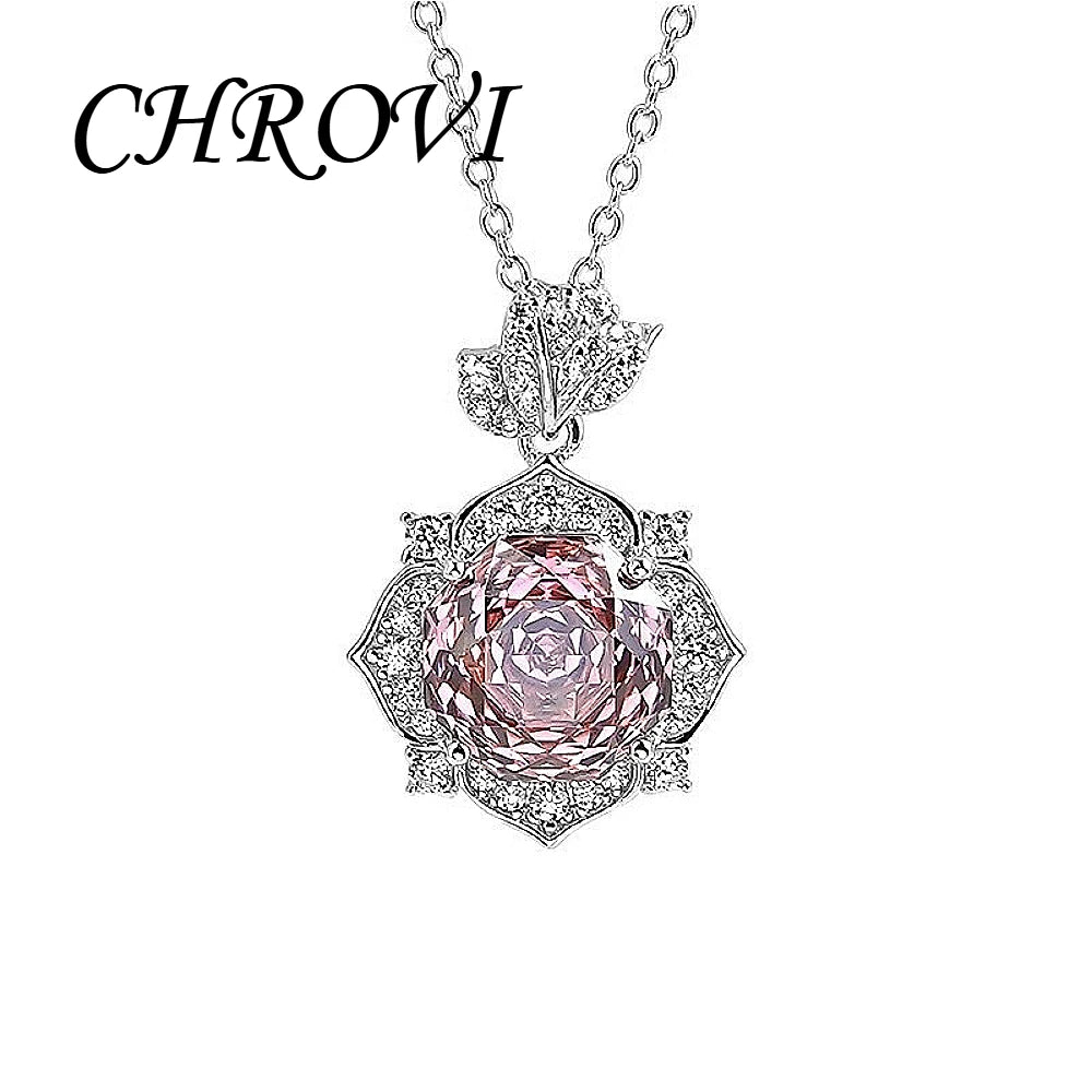 Luxury-Style 925 Sterling Silver Rose Diamond Flower Necklace Pendant Earring Ring Women's Set