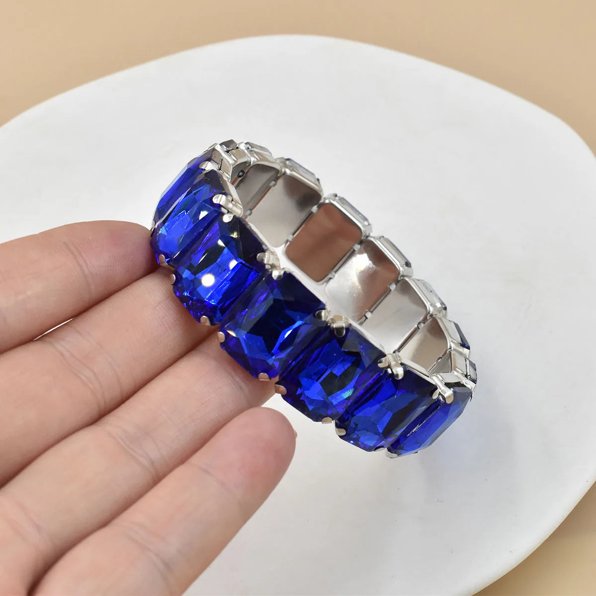 2026 New fashion Jewelry crystal Women charm bracelet colorful Geometric square elastic thread white Elliptical glass bracelet