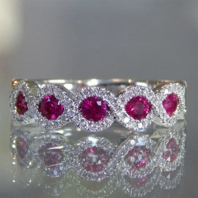 Elegant Wedding Bands Ring Jewellery Women Anillos Mujer with AAA Rose Red Cubic Zirconia Stone 925 Sterling Silver Ring Gifts
