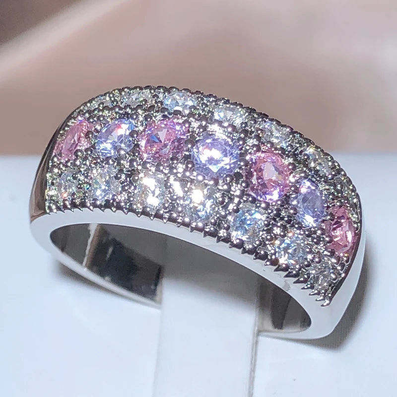 Colorful Zircon Low-key Design Wedding Rings for Women Silver Color Shiny Lady's Accessories Anniversary Ring Fashion Jewelry