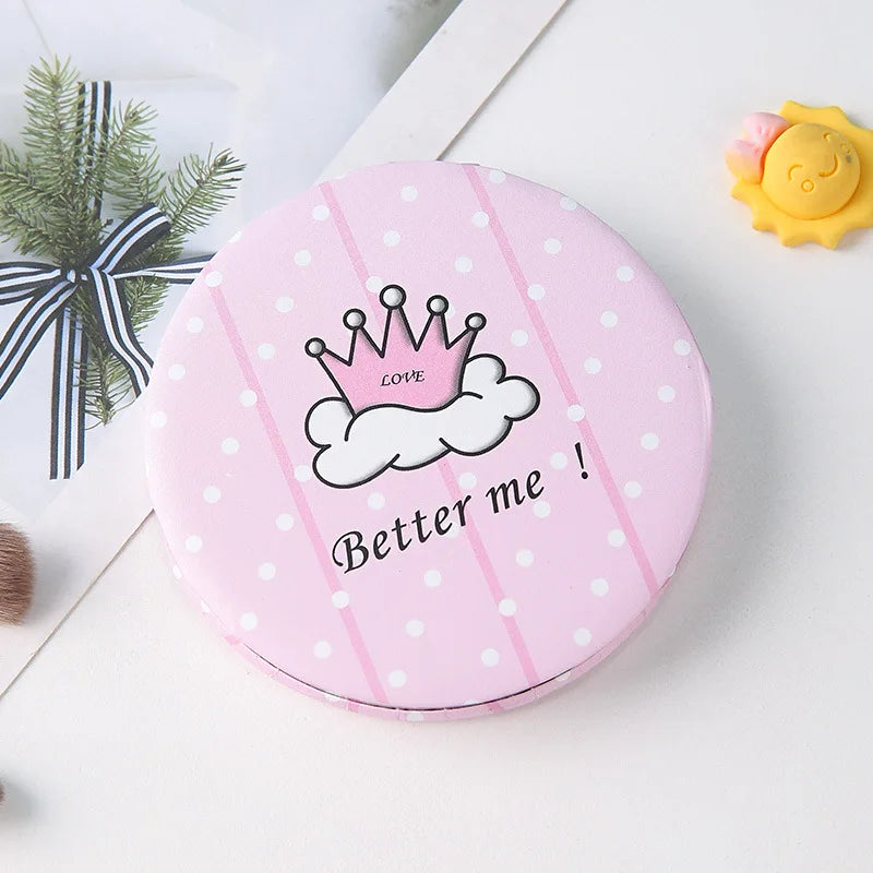 Cute Round Cartoon Mirror, Flip-Design Compact Mirror for Purse Travel Makeup, Portable Folding Handheld Mirror